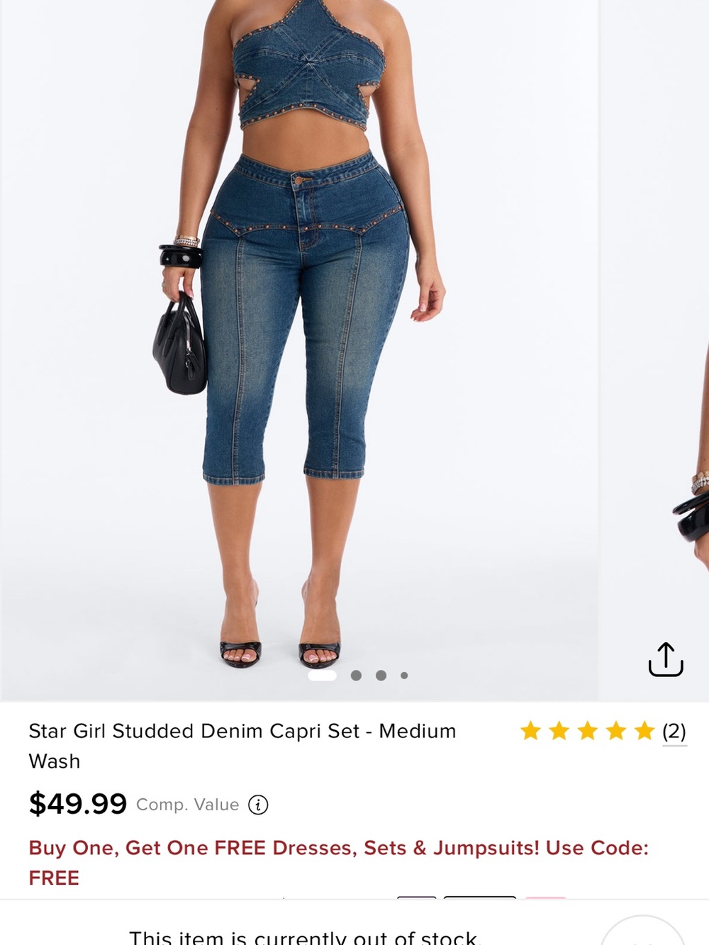 Fashion Nova Medium Wash Blue Studded Capri Jeans